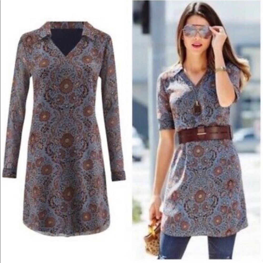 Cabi Provincial Shift Dress Blue Brown Floral